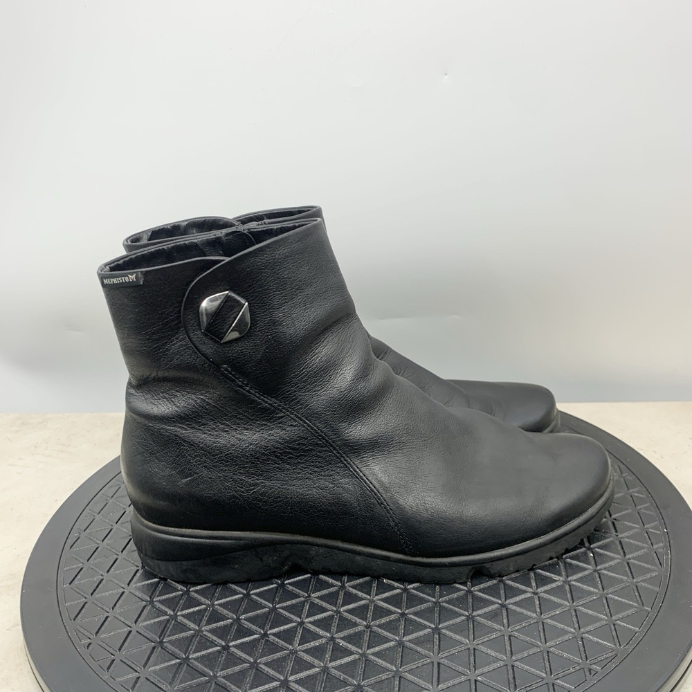 Mephisto Air Jet Boots Women Size 10.5 Shoes Black Leather Ankle Booties‎ Zip